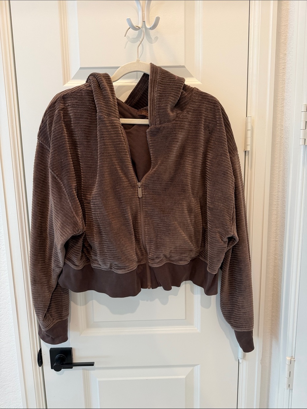 nuuds Chocolate Brown Ribbed Hooded Bomber Jacket